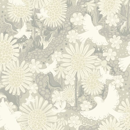 Manhattan Comfort Roubaix Drmma Light Grey Songbirds and Sunflowers 33 ft L X 209 in W Wallpaper BR4111-63011